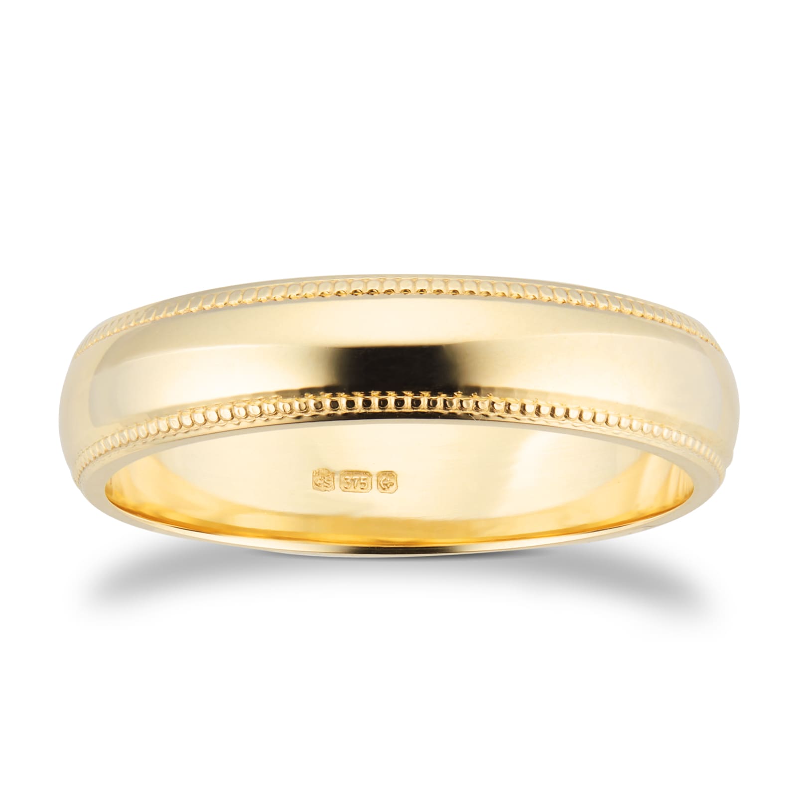 Goldsmiths 4mm D Shape Standard Milgrain Edge Wedding Ring In 9 Carat Yellow Gold