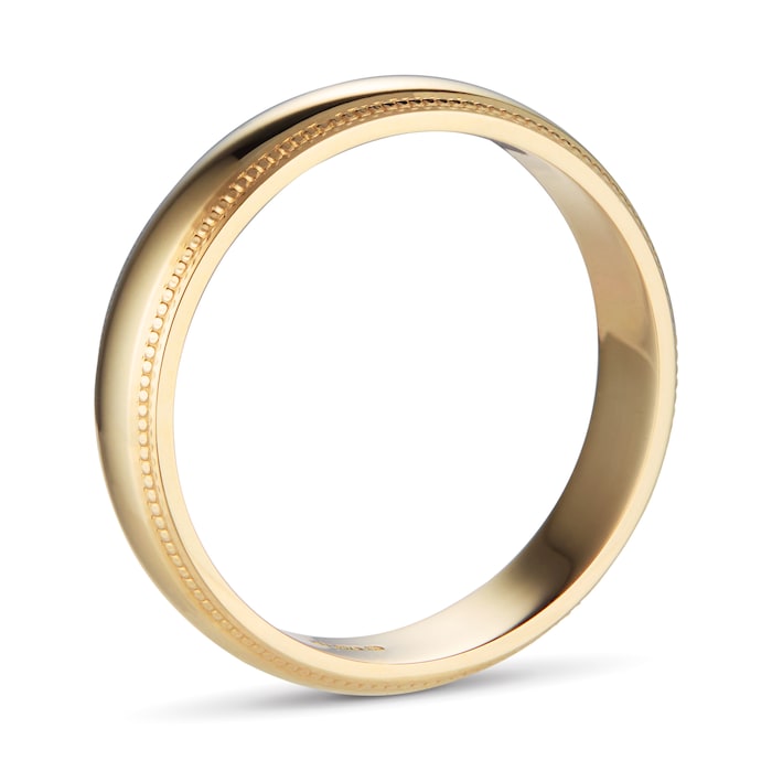 Goldsmiths 4mm D Shape Standard Milgrain Edge Wedding Ring In 9 Carat Yellow Gold