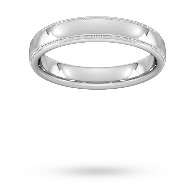 Goldsmiths 4mm D Shape Standard Milgrain Edge Wedding Ring In 18 Carat White Gold