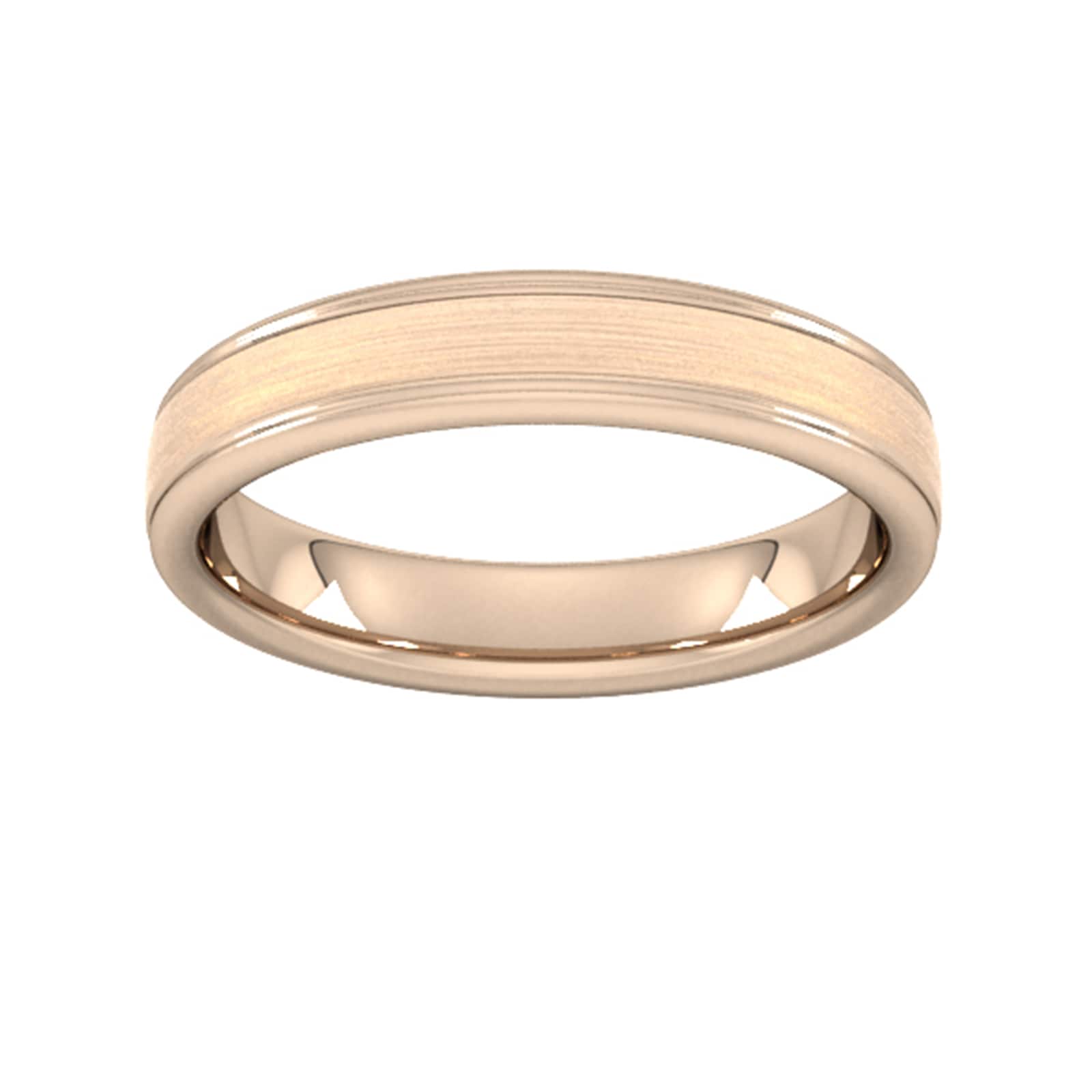4mm D Shape Standard Matt Centre With Grooves Wedding Ring In 9 Carat Rose Gold - Ring Size V