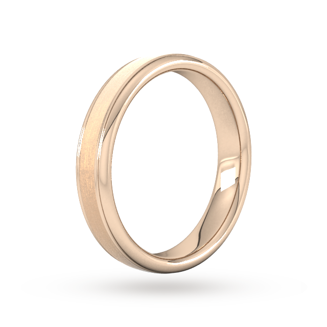 Goldsmiths 4mm D Shape Standard Matt Centre With Grooves Wedding Ring In 9 Carat Rose Gold - Ring Size R