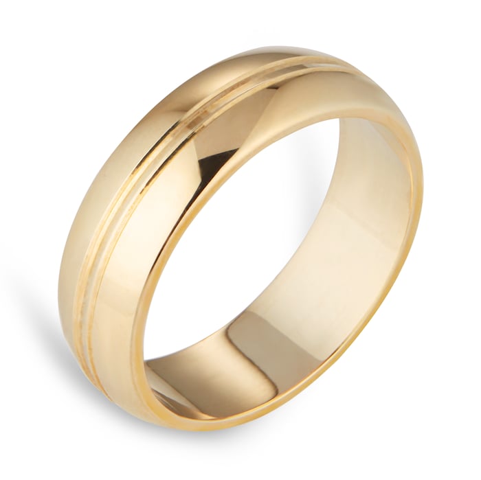 Goldsmiths 5mm D Shape Standard Grooved Polished Finish Wedding Ring In 9 Carat Yellow Gold