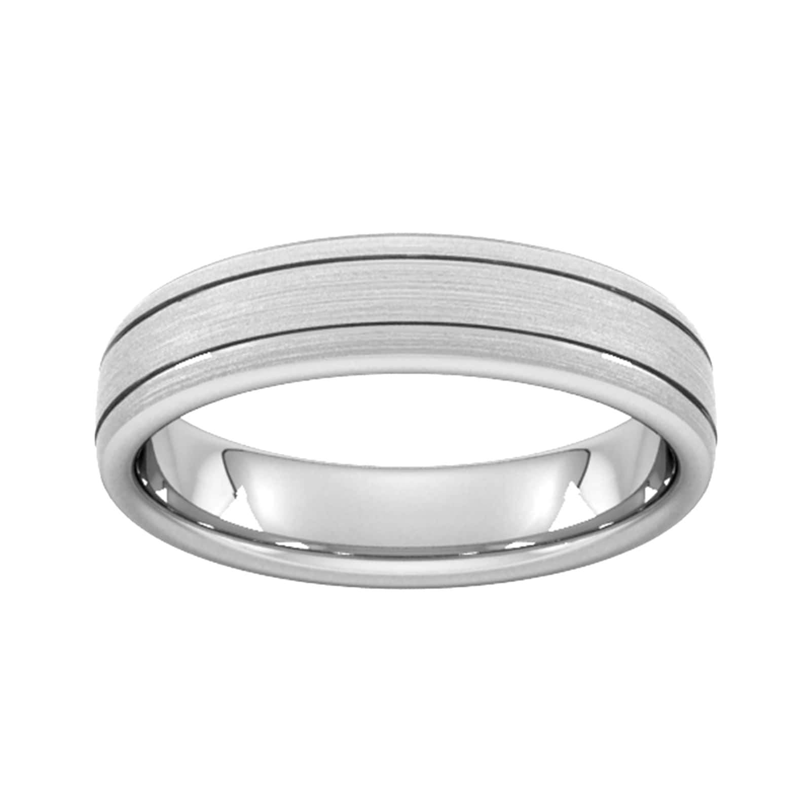 5mm D Shape Standard Matt Finish With Double Grooves Wedding Ring In 9 Carat White Gold - Ring Size N