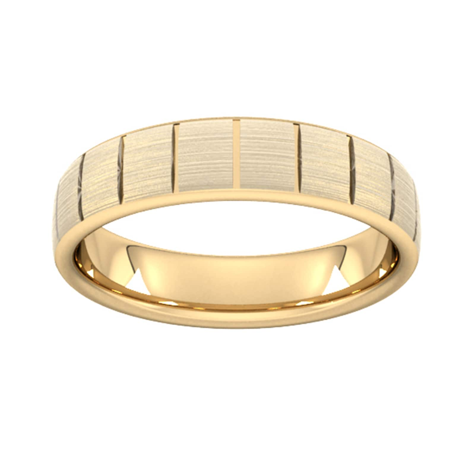 5mm D Shape Standard Vertical Lines Wedding Ring In 18 Carat Yellow Gold - Ring Size L