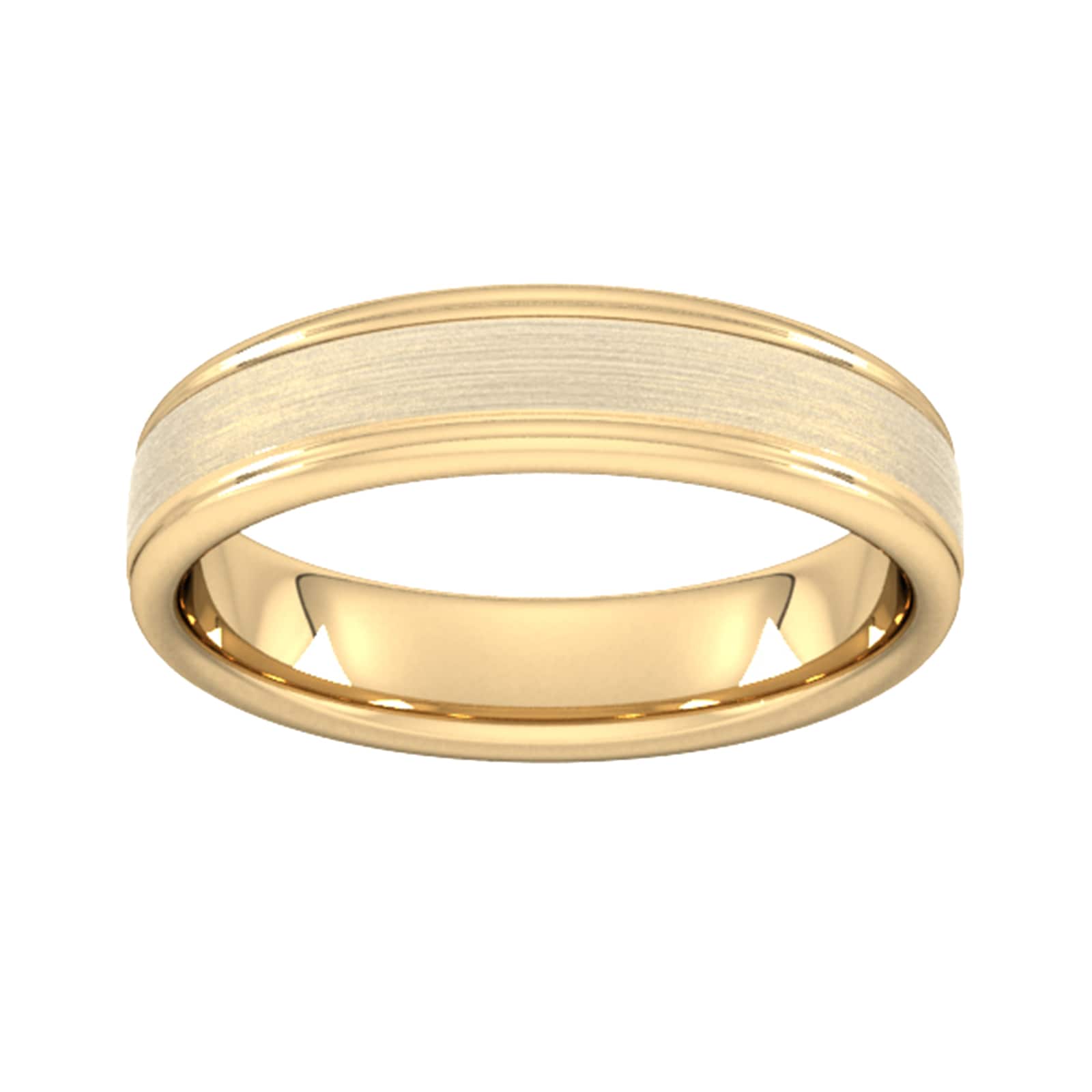 5mm D Shape Standard Matt Centre With Grooves Wedding Ring In 18 Carat Yellow Gold - Ring Size S