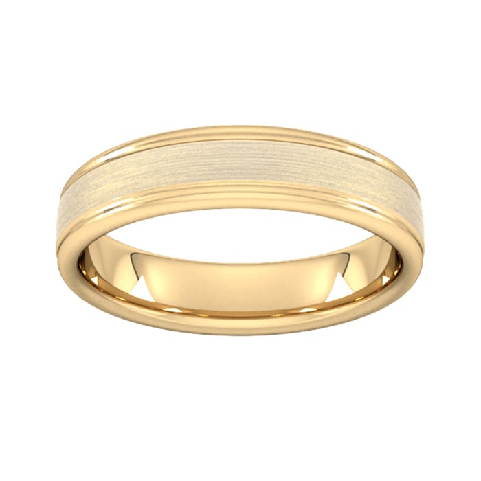 Goldsmiths 5mm D Shape Standard Matt Centre With Grooves Wedding Ring In 18 Carat Yellow Gold