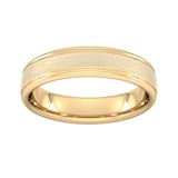 Goldsmiths 5mm D Shape Standard Matt Centre With Grooves Wedding Ring In 18 Carat Yellow Gold