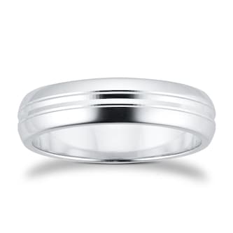 Goldsmiths 6mm D Shape Standard Grooved Polished Finish Wedding Ring In 9 Carat White Gold