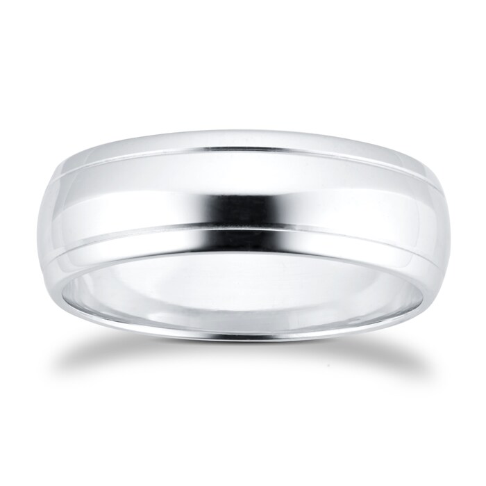 Goldsmiths 6mm D Shape Standard Polished Finish With Grooves Wedding Ring In 9 Carat White Gold