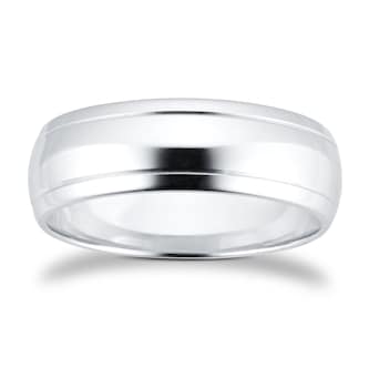 Best Luxury 
6mm D Shape Standard Polished Finish With Grooves Wedding Ring In 9 Carat White Gold