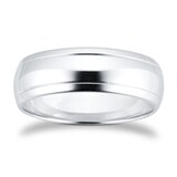 Goldsmiths 6mm D Shape Standard Polished Finish With Grooves Wedding Ring In 9 Carat White Gold