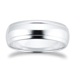 08307501 - 6mm D Shape Standard Polished Finish With Grooves Wedding Ring In 9 Carat White Gold