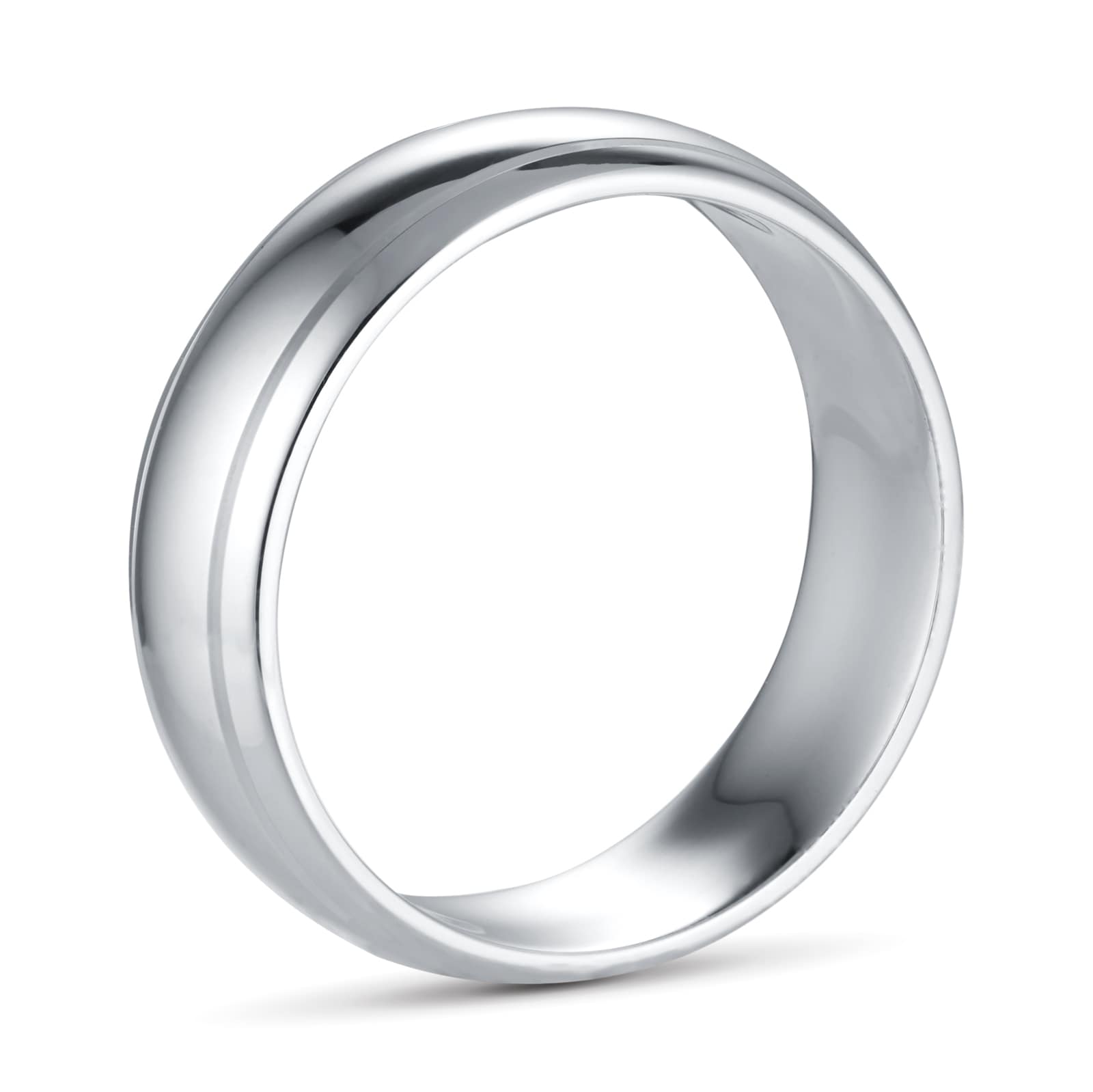 Goldsmiths 6mm D Shape Standard Polished Finish With Grooves Wedding Ring In 9 Carat White Gold Goldsmiths 6mm D Shape Standard Polished Finish With Grooves Wedding Ring In 9 Carat White Gold