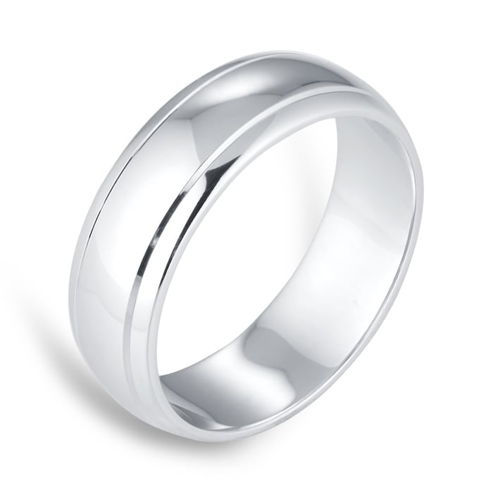 Goldsmiths 6mm D Shape Standard Polished Finish With Grooves Wedding Ring In 9 Carat White Gold