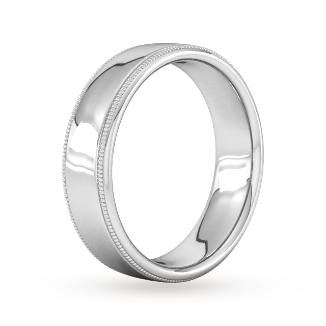 Goldsmiths 6mm D Shape Standard Milgrain Edge Wedding Ring In 9 Carat White Gold - Ring Size V