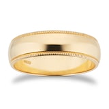 Goldsmiths 6mm D Shape Standard Milgrain Edge Wedding Ring In 18 Carat Yellow Gold