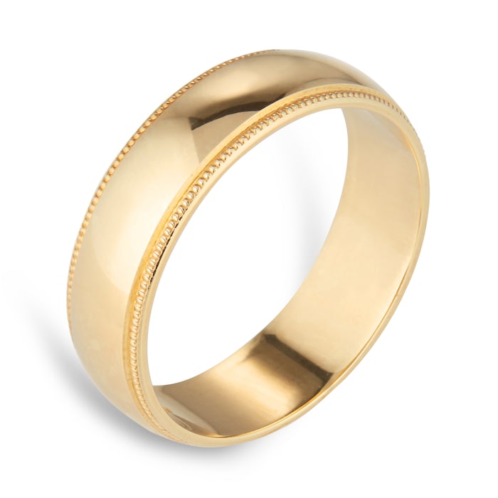 Goldsmiths 6mm D Shape Standard Milgrain Edge Wedding Ring In 18 Carat Yellow Gold