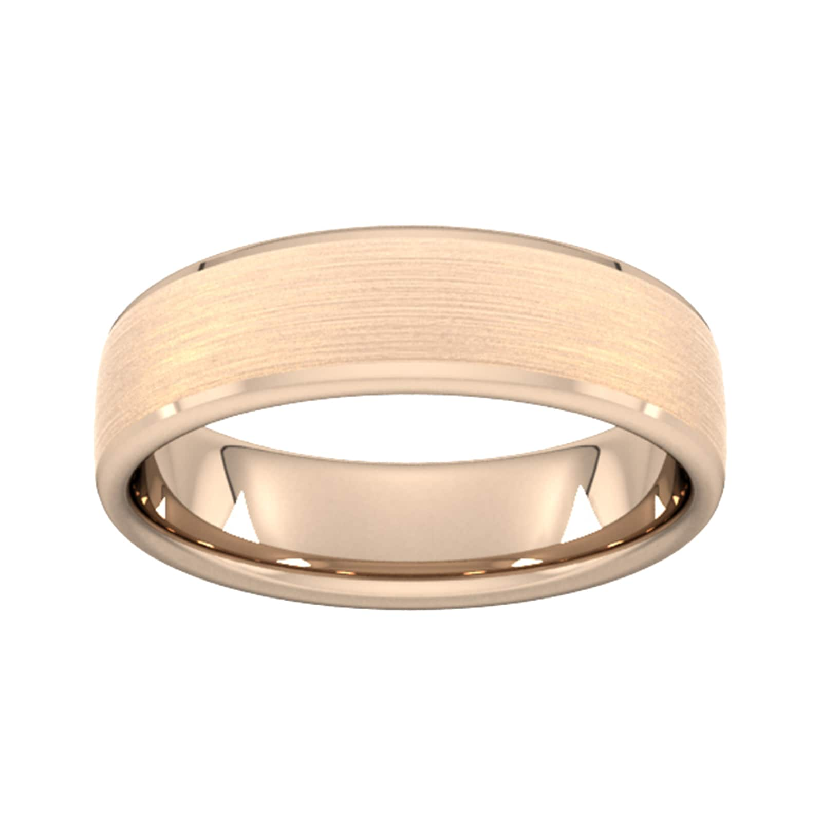 6mm D Shape Standard Polished Chamfered Edges With Matt Centre Wedding Ring In 18 Carat Rose Gold - Ring Size P