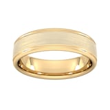 Goldsmiths 6mm D Shape Standard Matt Centre With Grooves Wedding Ring In 9 Carat Yellow Gold