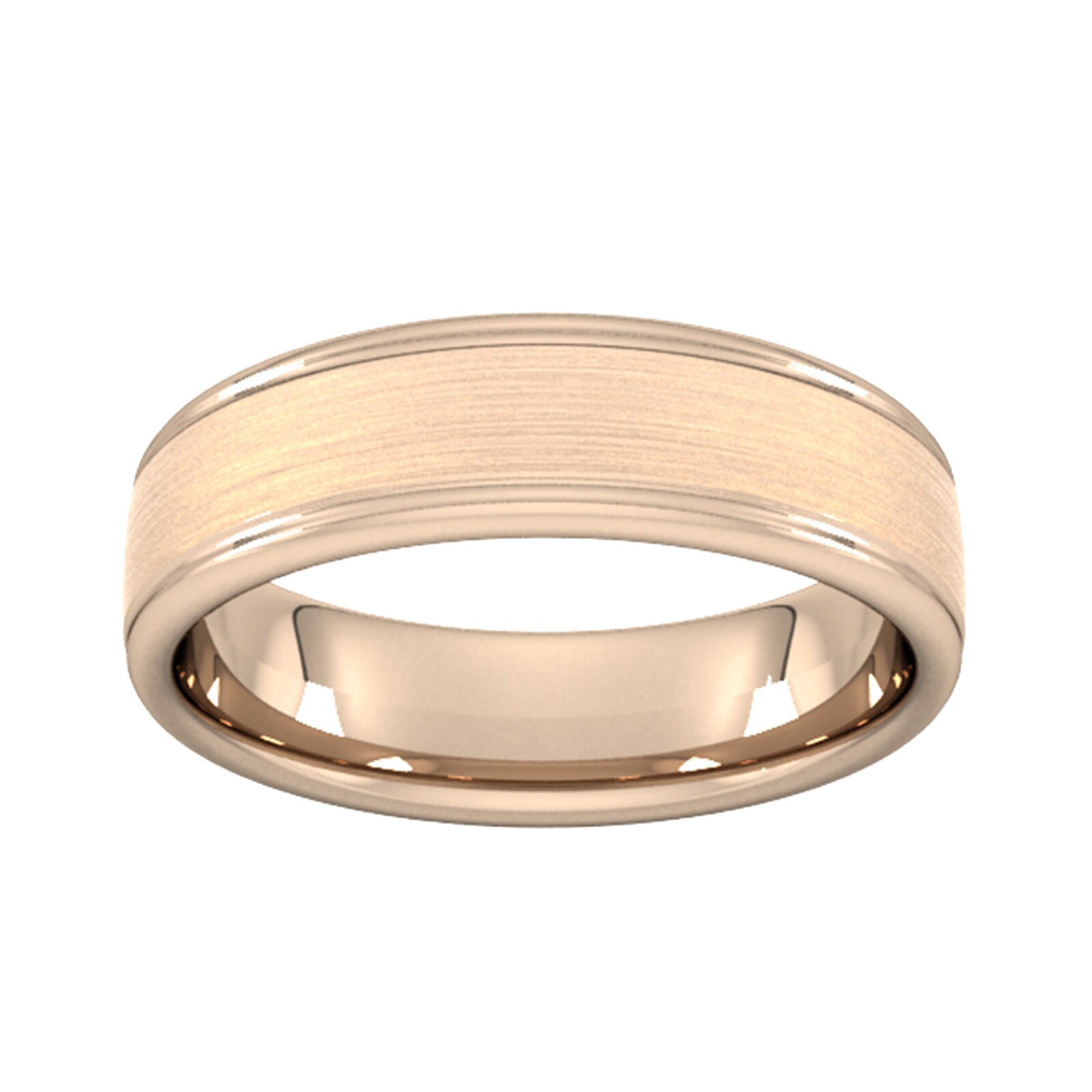 6mm D Shape Standard Matt Centre With Grooves Wedding Ring In 9 Carat Rose Gold - Ring Size J