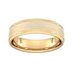 08307561 - 6mm D Shape Standard Matt Centre With Grooves Wedding Ring In 18 Carat Yellow Gold