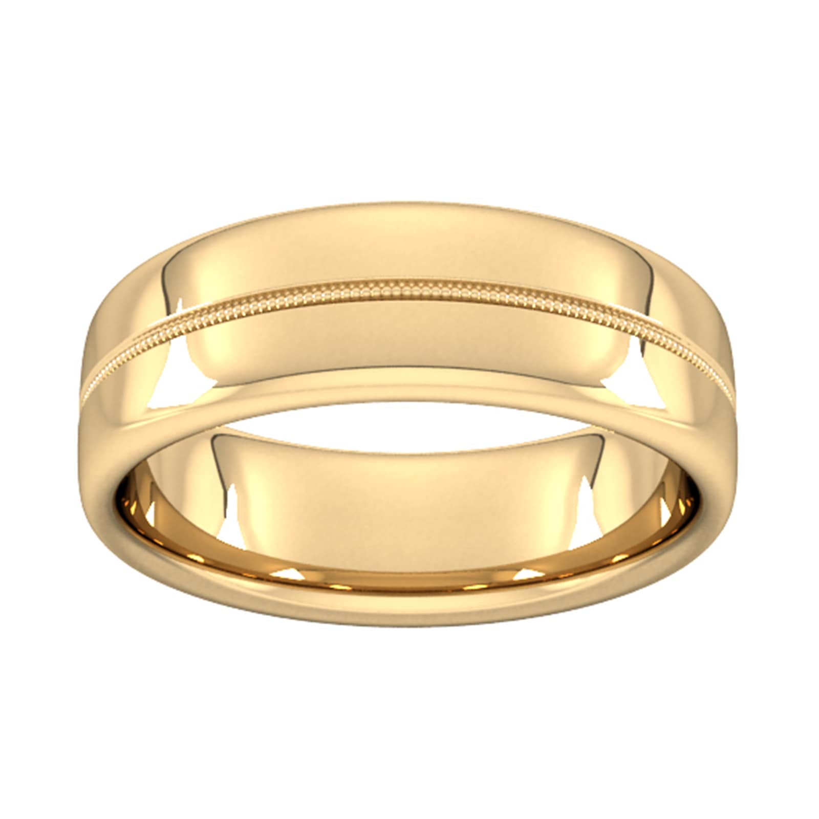 7mm D Shape Standard Milgrain Centre Wedding Ring In 18 Carat Yellow Gold - Ring Size T