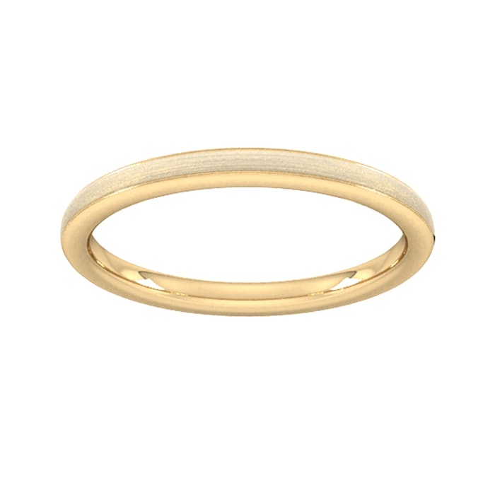 Goldsmiths 2mm D Shape Heavy Matt Centre With Grooves Wedding Ring In 18 Carat Yellow Gold