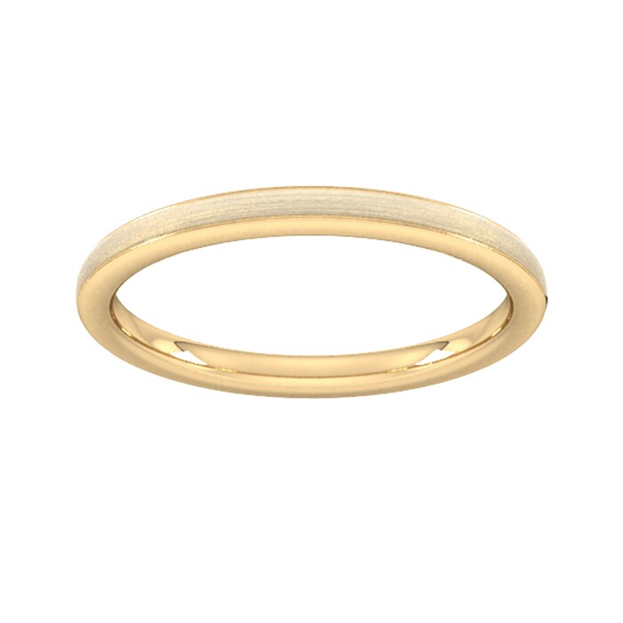 Goldsmiths 2mm D Shape Heavy Matt Centre With Grooves Wedding Ring In 18 Carat Yellow Gold - Ring Size L