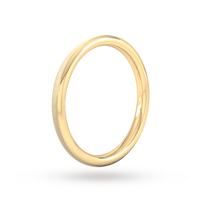 Goldsmiths 2mm D Shape Heavy Matt Centre With Grooves Wedding Ring In 18 Carat Yellow Gold