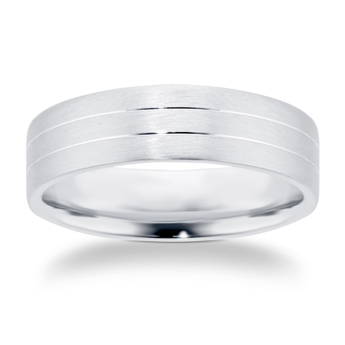 Goldsmiths Palladium 6mm Heavy Satin Grove Wedding Ring - Ring Size T