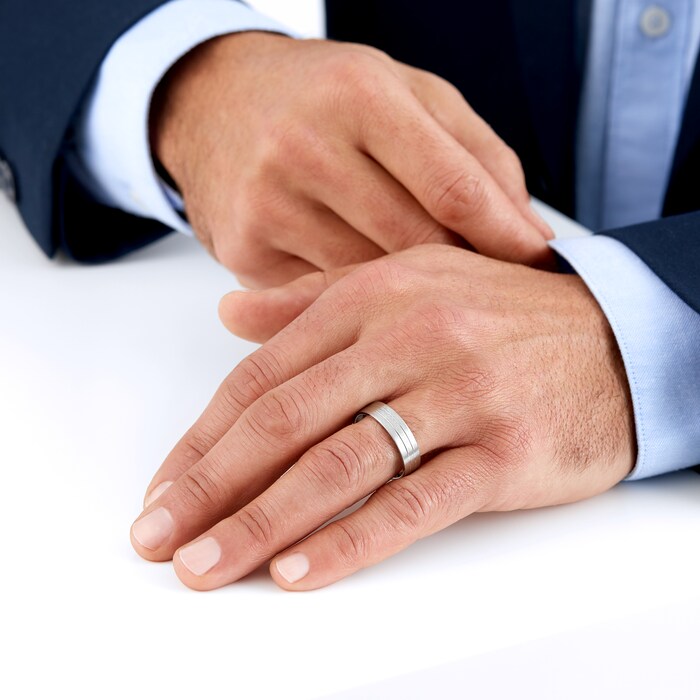 Goldsmiths Palladium 6mm Heavy Satin Grove Wedding Ring - Ring Size T