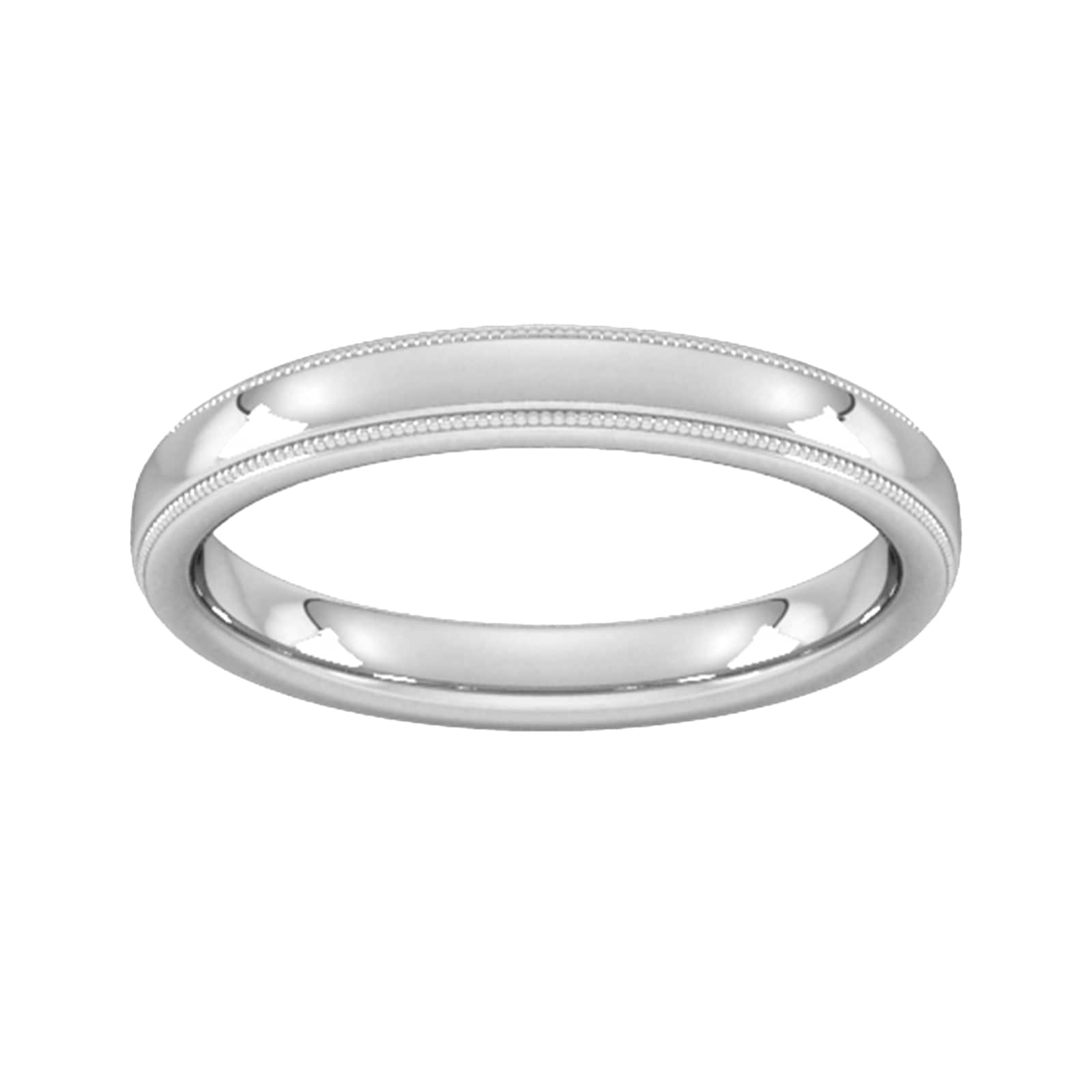 3mm D Shape Heavy Milgrain Edge Wedding Ring In Platinum - Ring Size I