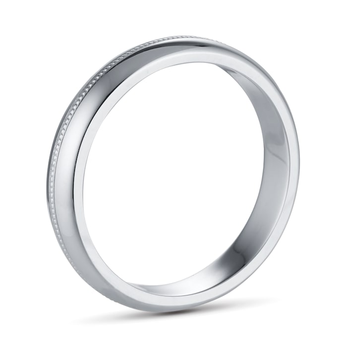 Goldsmiths 4mm D Shape Heavy Milgrain Centre Wedding Ring In 9 Carat White Gold