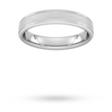 Goldsmiths 4mm D Shape Heavy Matt Centre With Grooves Wedding Ring In 9 Carat White Gold