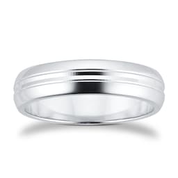 08308004 - 5mm D Shape Heavy Grooved Polished Finish Wedding Ring In 9 Carat White Gold