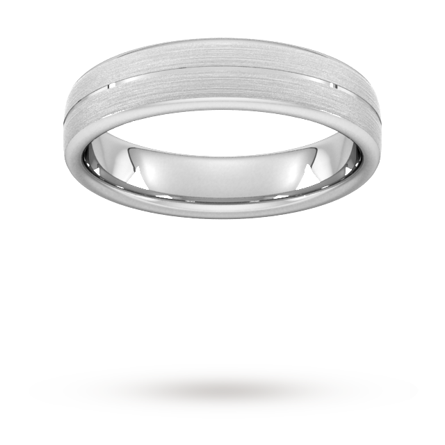 5mm D Shape Heavy Centre Groove With Chamfered Edge Wedding Ring In 9 Carat White Gold - Ring Size I