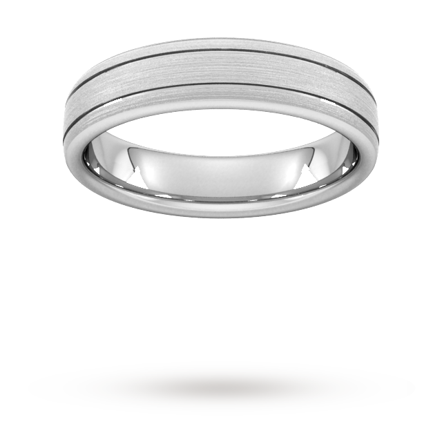Goldsmiths 5mm D Shape Heavy Matt Finish With Double Grooves Wedding Ring In 18 Carat White Gold