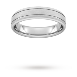 08308047 - 5mm D Shape Heavy Matt Finish With Double Grooves Wedding Ring In 18 Carat White Gold