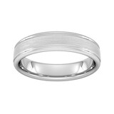 Goldsmiths 5mm D Shape Heavy Matt Centre With Grooves Wedding Ring In 9 Carat White Gold