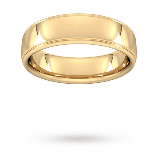 6mm D Shape Heavy Polished Finish With Grooves Wedding Ring In 18 Carat Yellow Gold - Ring Size Y
