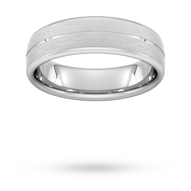 6mm D Shape Heavy Centre Groove With Chamfered Edge Wedding Ring In 950 Palladium - Ring Size O