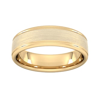 Goldsmiths 6mm D Shape Heavy Matt Centre With Grooves Wedding Ring In 9 Carat Yellow Gold