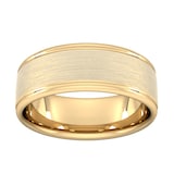 Goldsmiths 8mm D Shape Heavy Matt Centre With Grooves Wedding Ring In 18 Carat Yellow Gold - Ring Size T