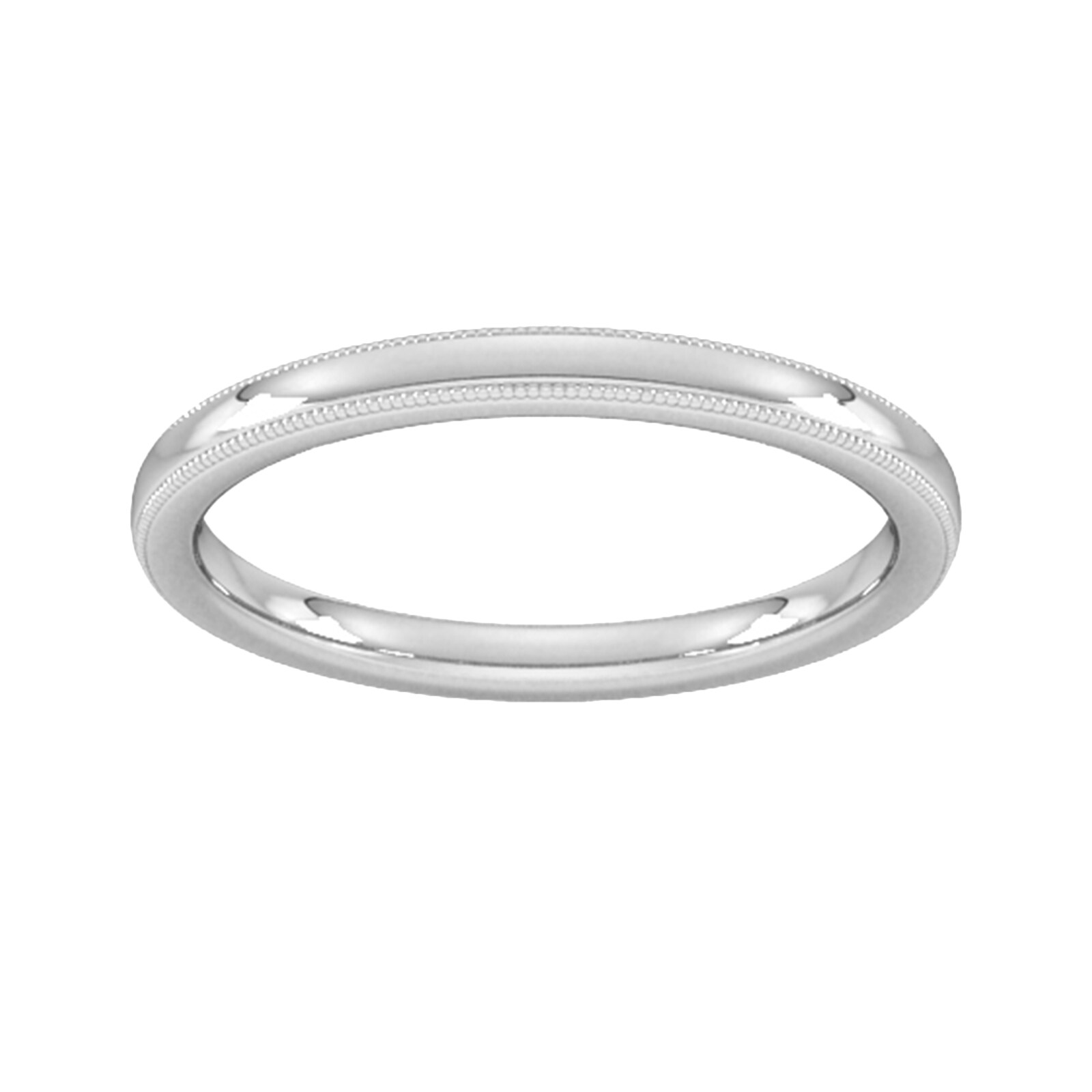 2mm Traditional Court Standard Milgrain Edge Wedding Ring In 18 Carat White Gold - Ring Size O