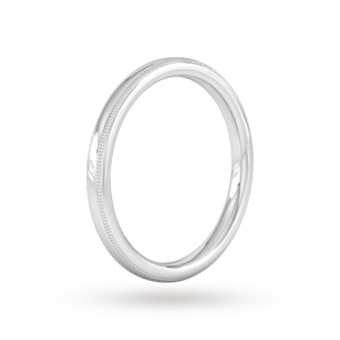 Goldsmiths 2mm Traditional Court Standard Milgrain Edge Wedding Ring In 18 Carat White Gold