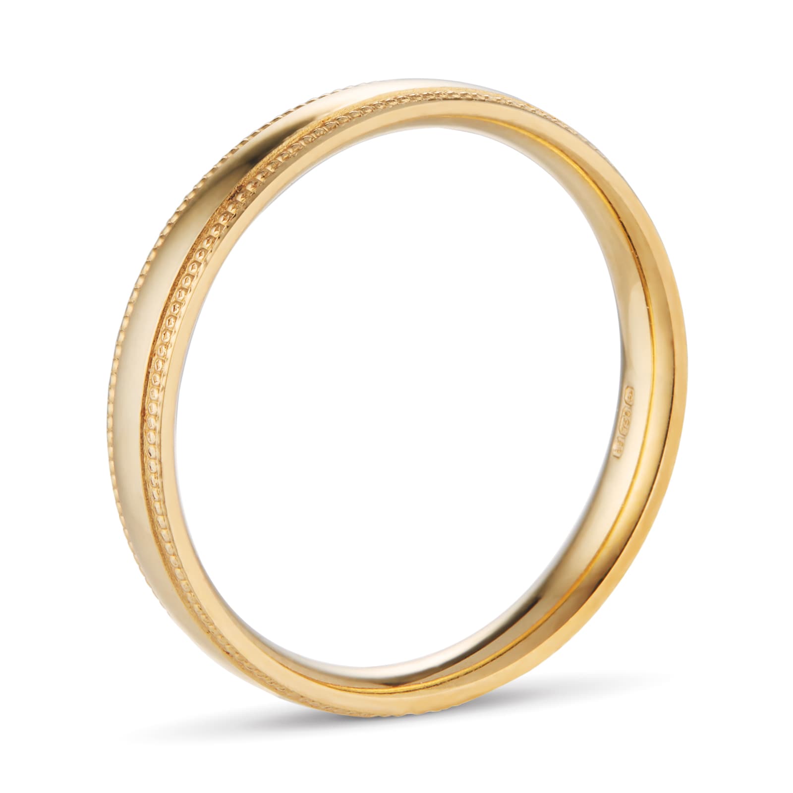 Goldsmiths 3mm Traditional Court Standard Milgrain Edge Wedding Ring In 9 Carat Yellow Gold