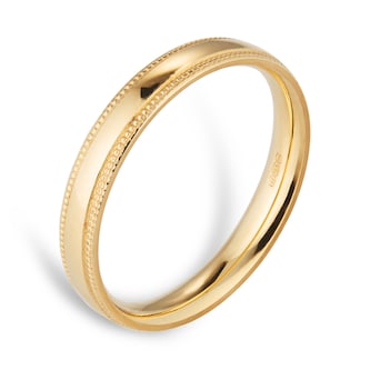 Goldsmiths 3mm Traditional Court Standard Milgrain Edge Wedding Ring In 9 Carat Yellow Gold