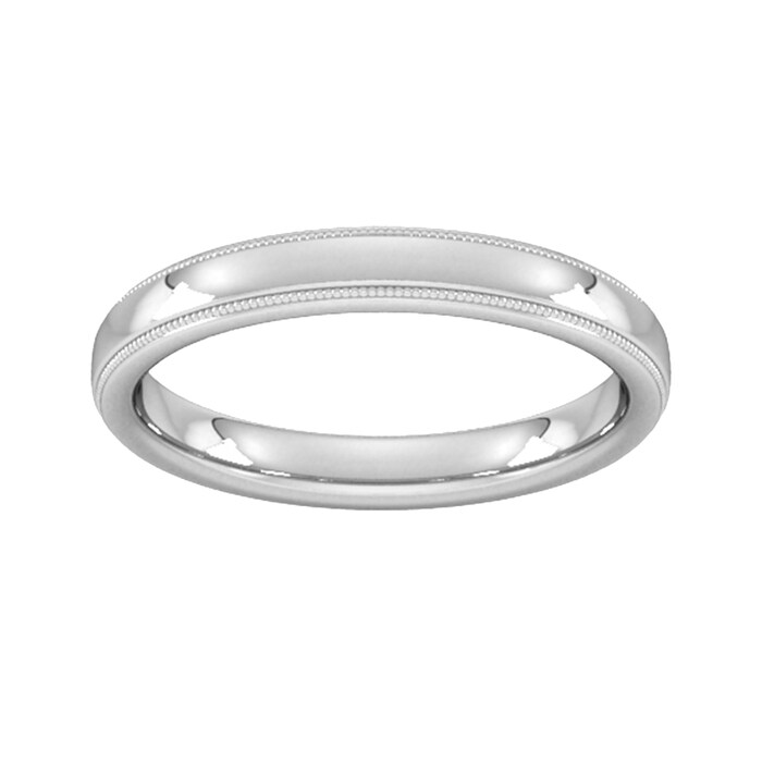 Goldsmiths 3mm Traditional Court Standard Milgrain Edge Wedding Ring In 18 Carat White Gold