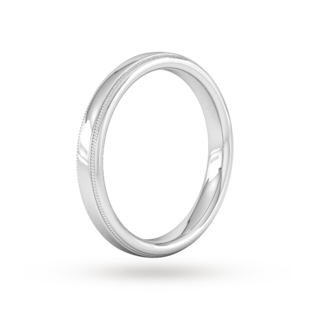 Goldsmiths 3mm Traditional Court Standard Milgrain Edge Wedding Ring In 18 Carat White Gold