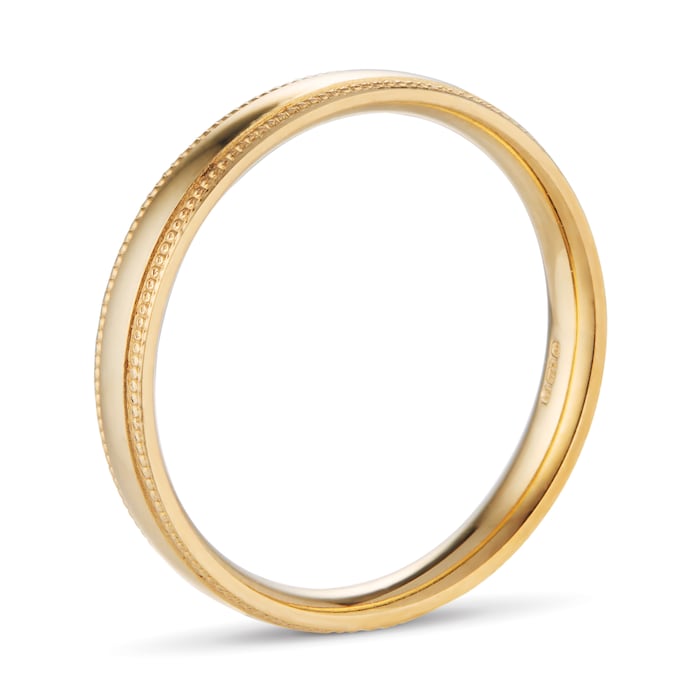 Goldsmiths 3mm Traditional Court Standard Milgrain Edge Wedding Ring In 18 Carat Yellow Gold